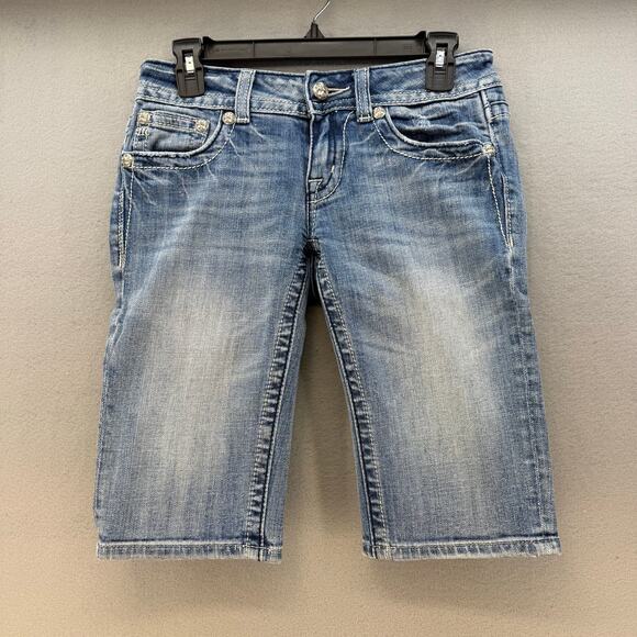 Miss Me Shorts Women's 27 Blue Bermuda Sequin Studded Embellished Pockets - Picture 2 of 12